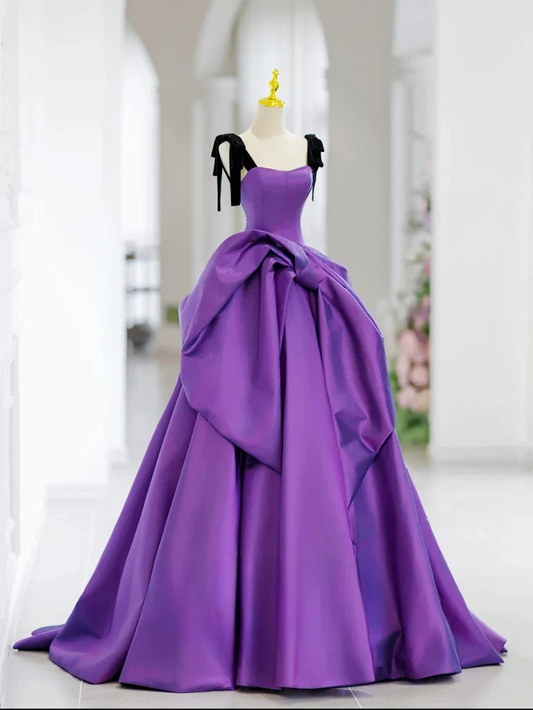 A-Line Sweetheart Neck Satin Purple Long Prom Dress, Purple Long Formal Dress ED01136
