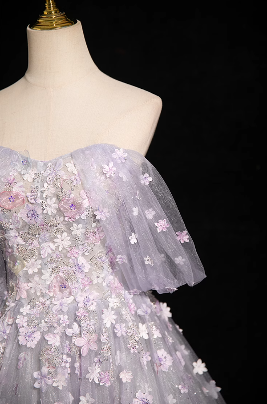 Purple A-line sweetheart neck tulle sequin long prom dress, purple formal long dress ED01144