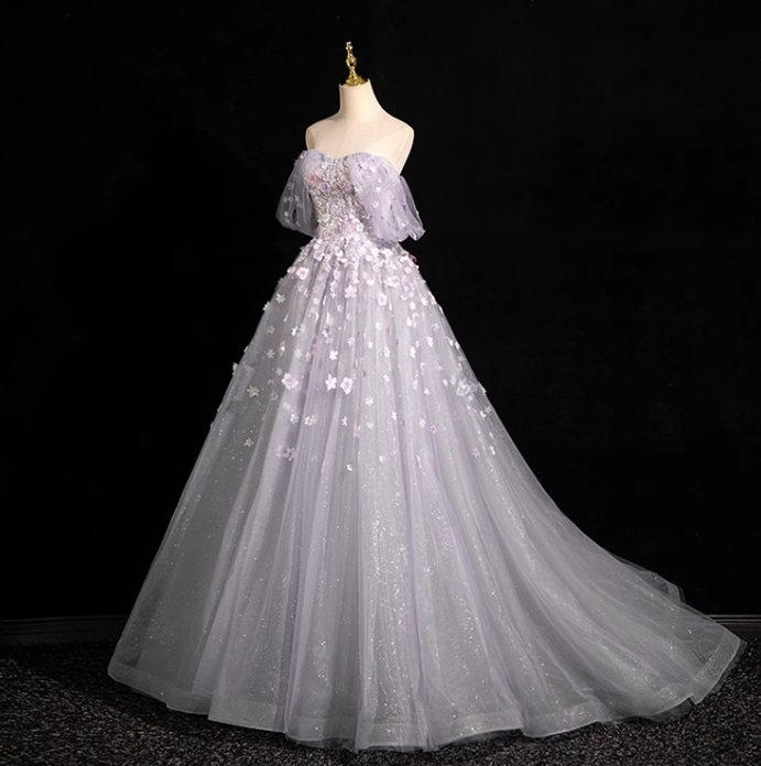 Purple A-line sweetheart neck tulle sequin long prom dress, purple formal long dress ED01144
