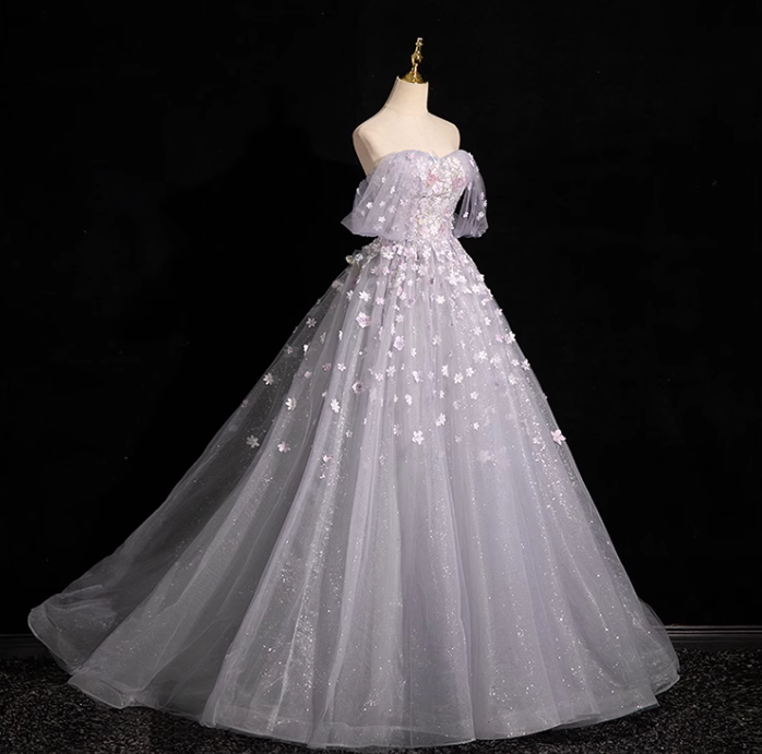 Purple A-line sweetheart neck tulle sequin long prom dress, purple formal long dress ED01144