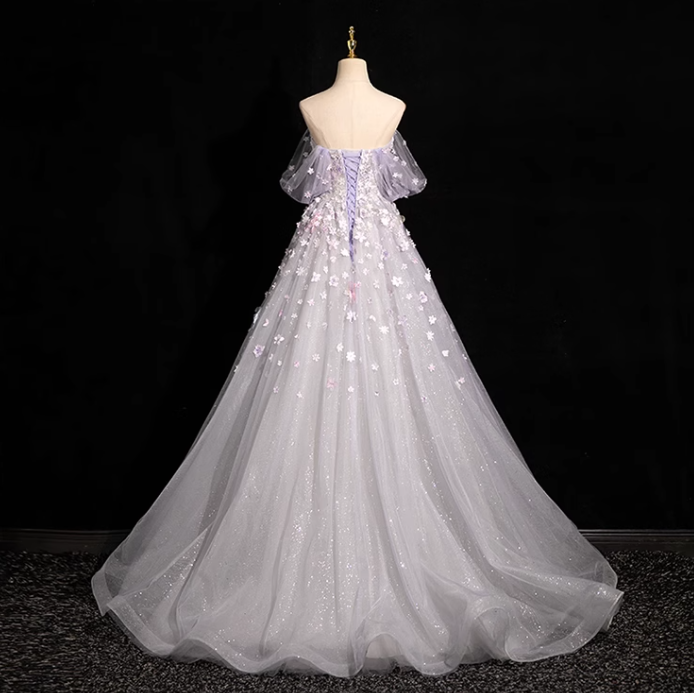 Purple A-line sweetheart neck tulle sequin long prom dress, purple formal long dress ED01144