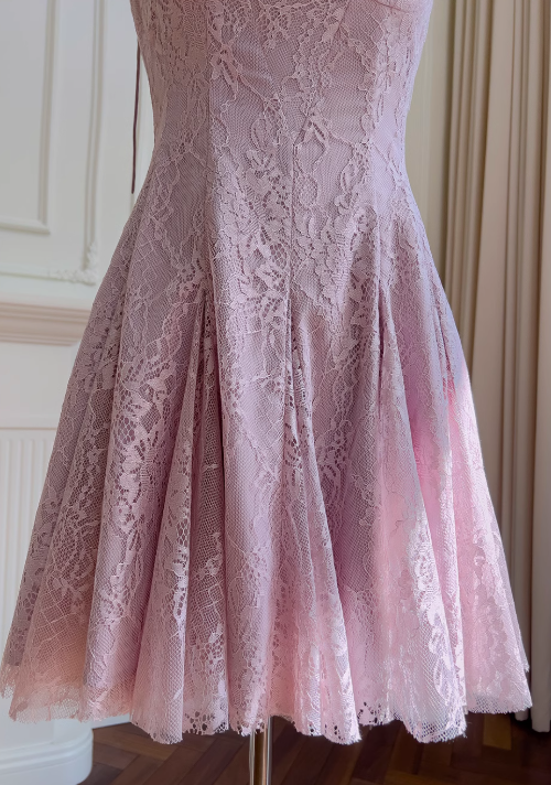 Light purple A-line spaghetti strap lace short prom dress, purple homecoming dress ED01155