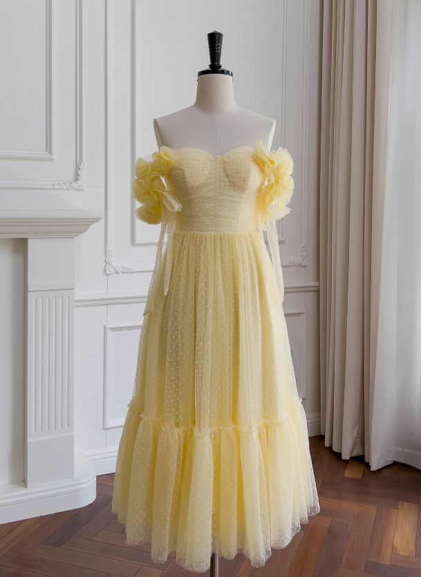 Yellow A-line sweetheart neck tulle short prom dress, yellow homecoming dress ED01156