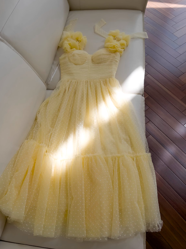 Yellow A-line sweetheart neck tulle short prom dress, yellow homecoming dress ED01156