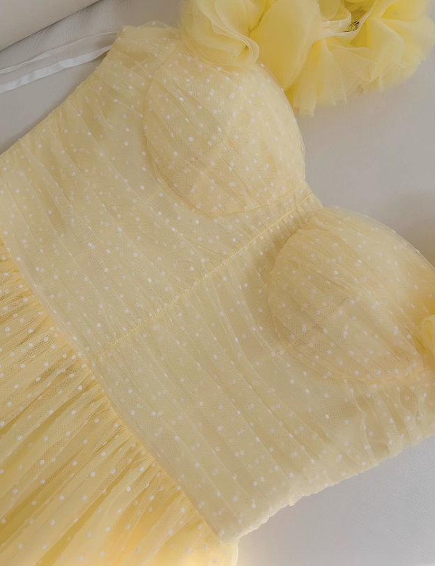 Yellow A-line sweetheart neck tulle short prom dress, yellow homecoming dress ED01156