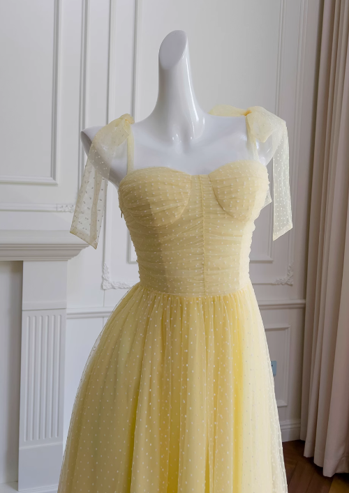 Yellow A-line sweetheart neck tulle short prom dress, yellow homecoming dress ED01156