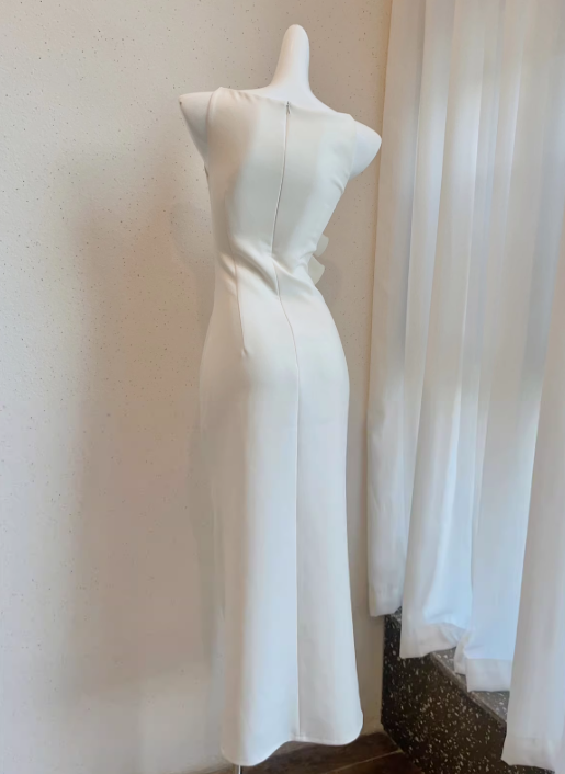 White ruffled suspender dress temperament banquet dress ED01165