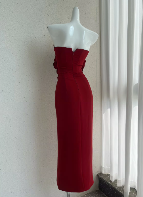 French style 3D rose strapless dress banquet skirt ED01188