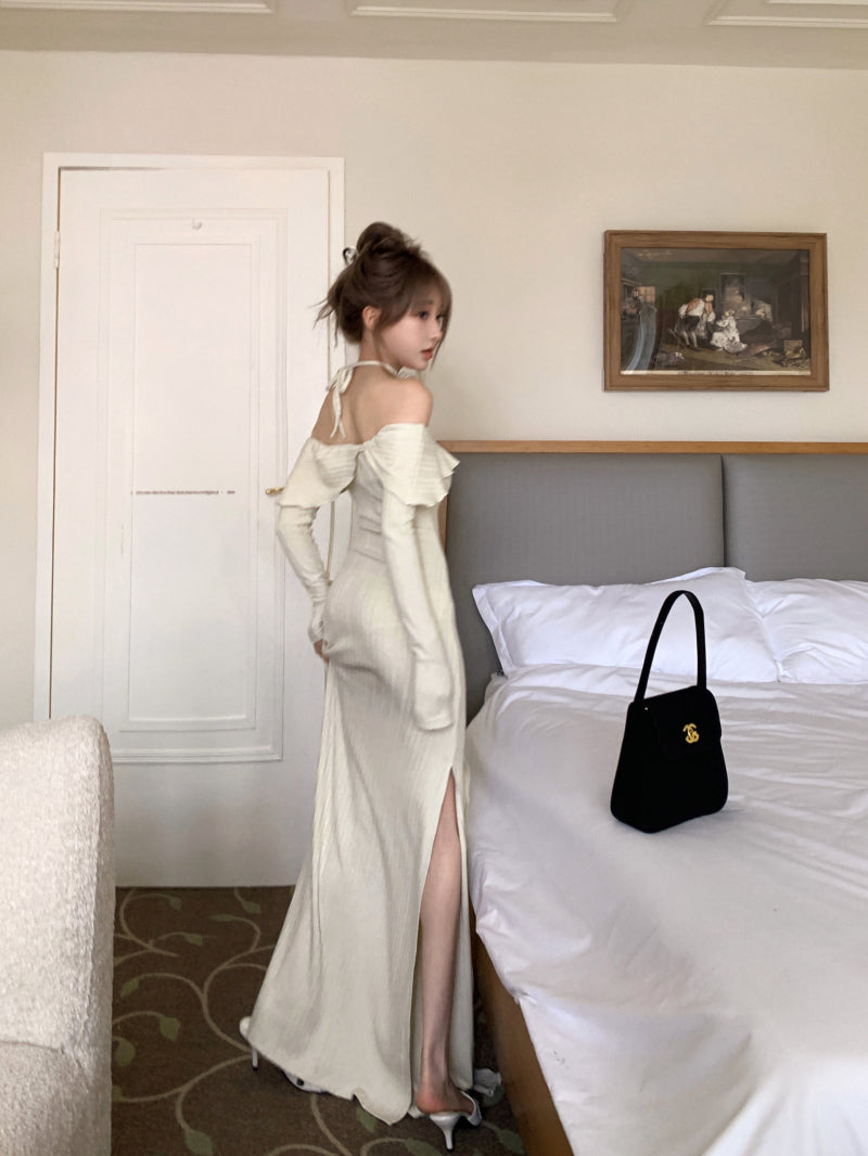 French off-the-shoulder long-sleeved dress ED01192