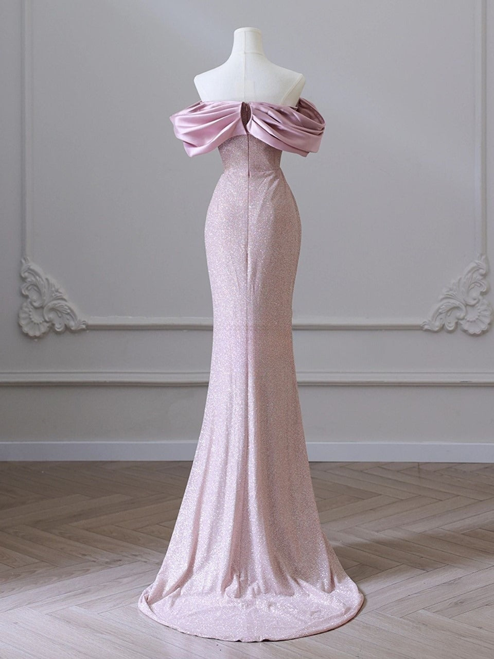 Pink Mermaid Off the Shoulder Long Prom Dress,Pink Formal Prom Dress ED01208