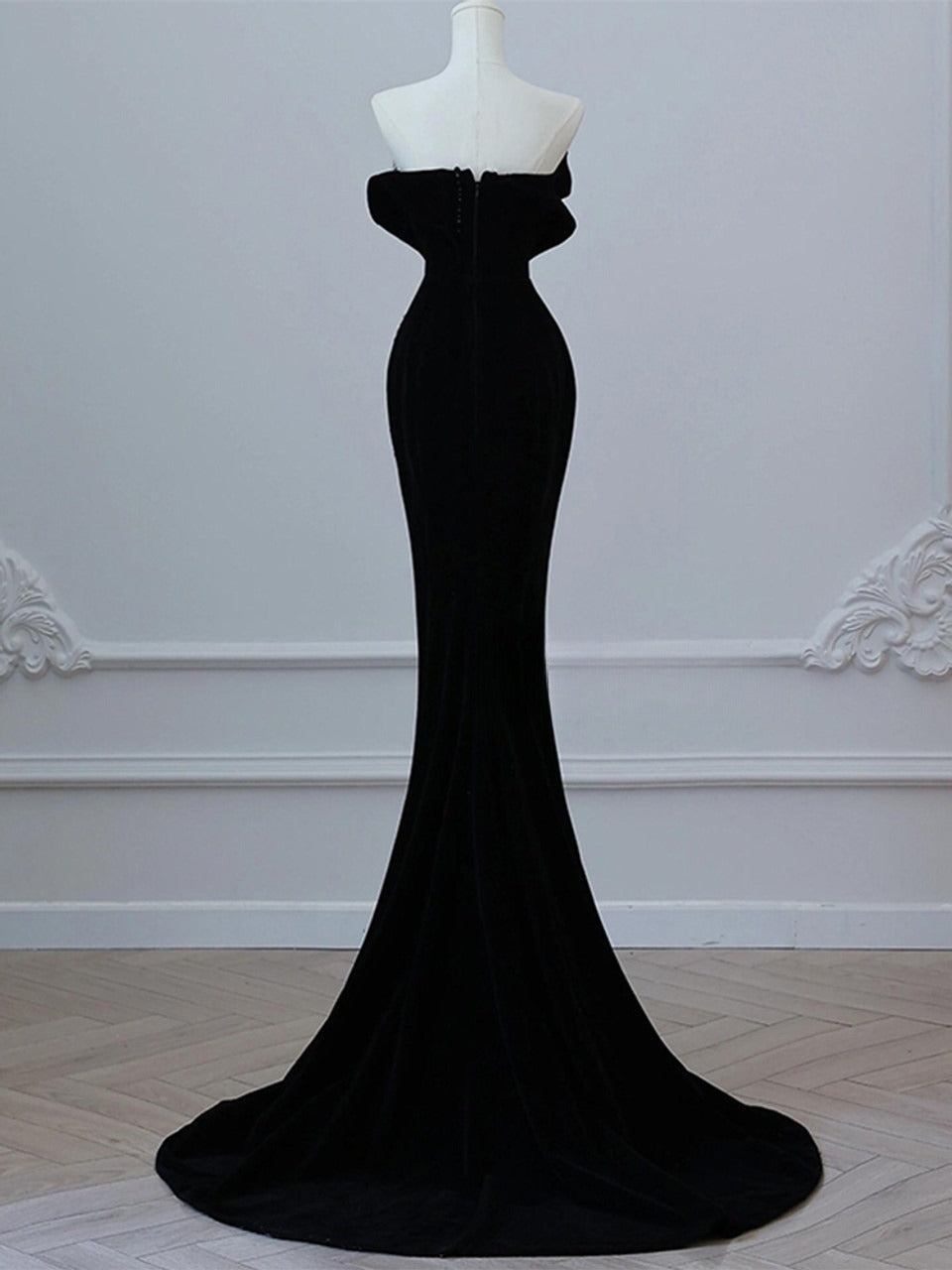 Black Velvet Strapless Crystal Long Prom Dress,Formal Dress ED01209