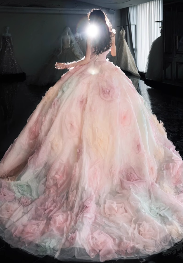 Pink A-line Strapless Tulle long prom dress, pink sweet formal dress ED01216