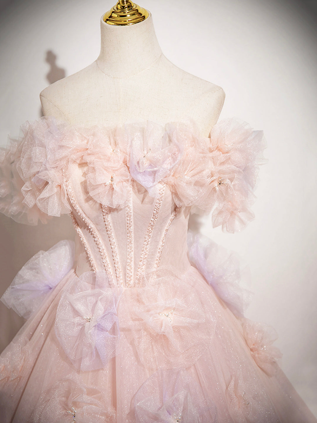 Pink A-Line Off Shoulder Tulle Long Prom Dress, Lovely Evening Sweet 16 Dress ED01222