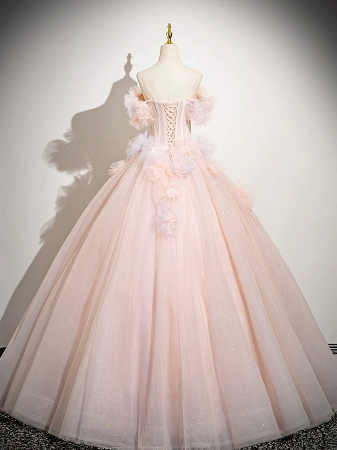 Pink A-Line Off Shoulder Tulle Long Prom Dress, Lovely Evening Sweet 16 Dress ED01222
