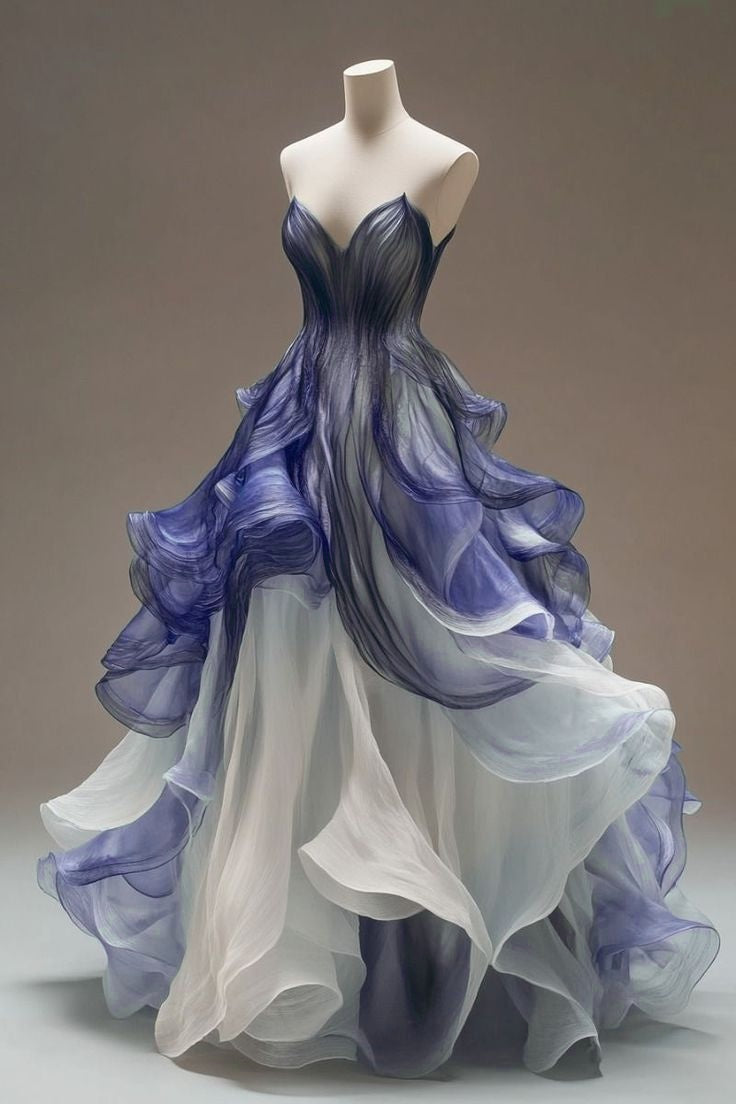 A-line V-neck Tulle Long Prom Dress, Unique Quinceanera Dresses ED01243