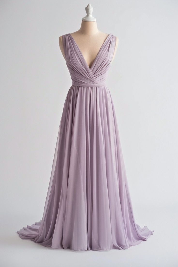 Light Purple A-line V-neck Chiffon Long Prom Dress Simple Bridesmaid Dress ED01244