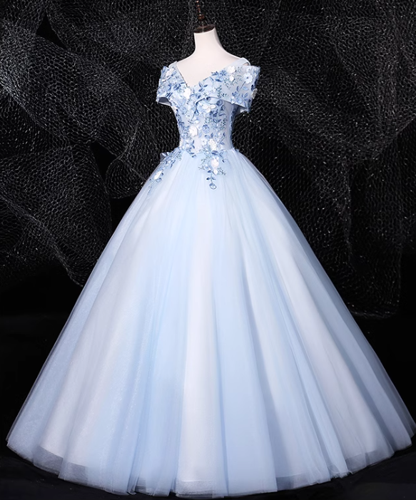 A-line 0ff-the-shoulder Tulle Embroidery Long Prom Dress, Elegant Long Formal Dress ED01261