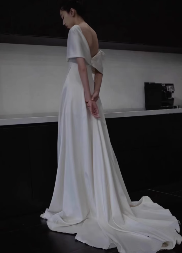 Simple A-Line Satin White Long Prom Dress, White Long Formal Dress ED01263