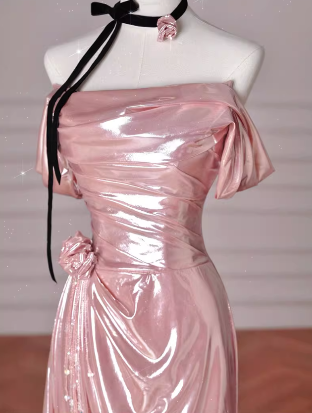 Pink Mermaid Strapless Long Prom Dress, Pink Sweet 16 Dress ED01270