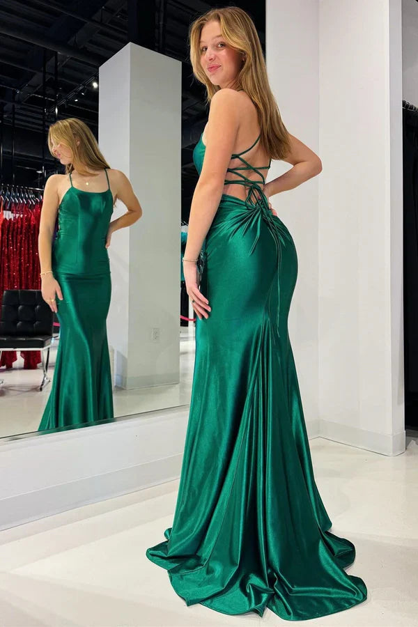 Emerald Green Satin Mermaid Tight Prom Gown ED01273