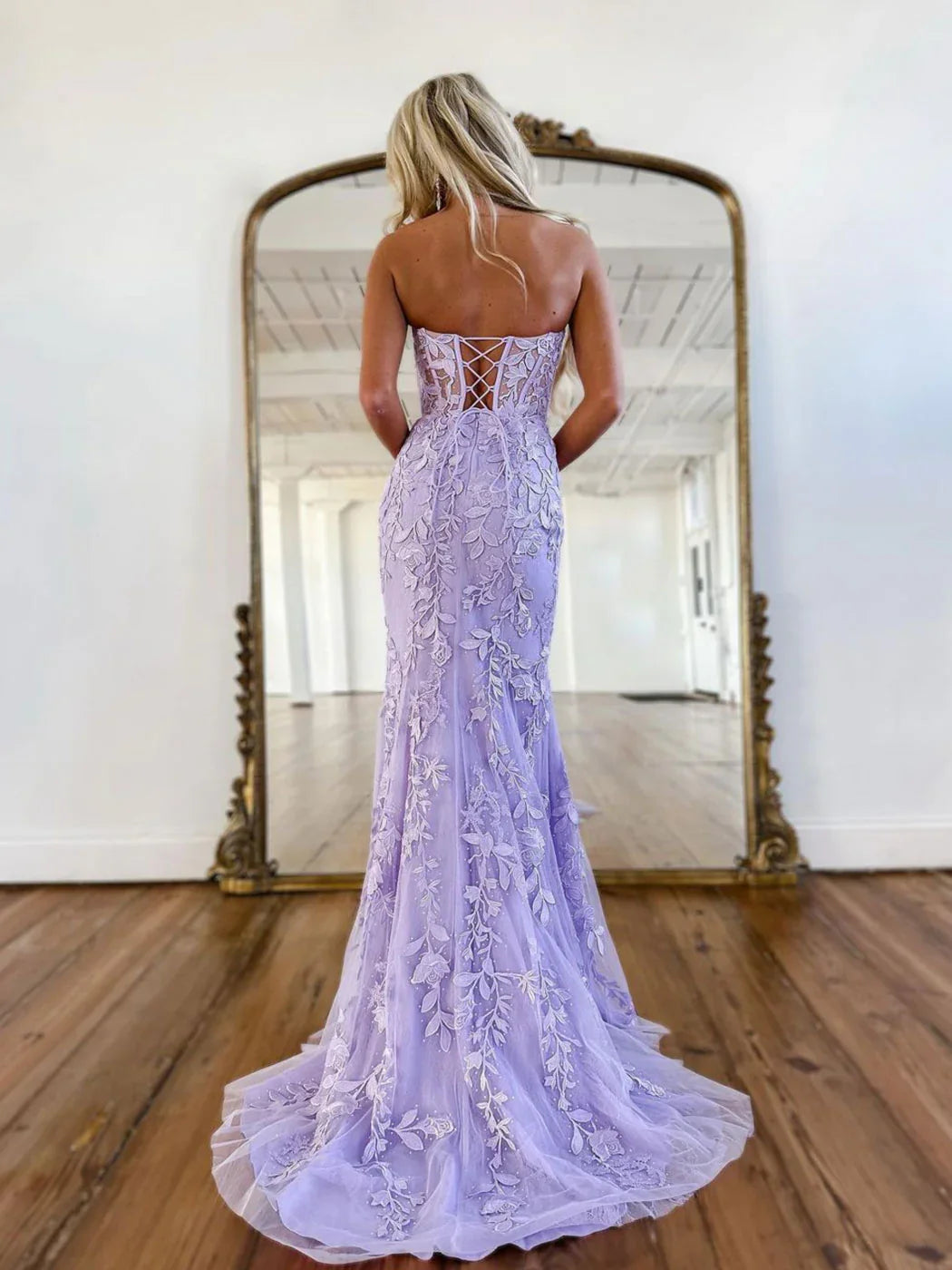 Purple Mermaid Lace Long Prom Dress, Purple Formal Evening Dress ED01287