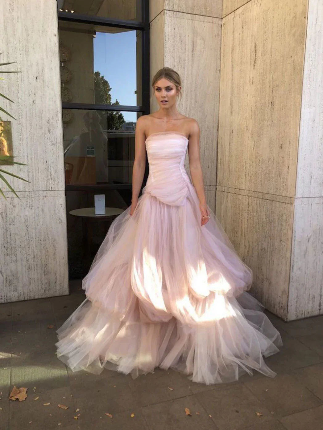 Light pink tulle long prom dress, pink tulle formal dress ED01288