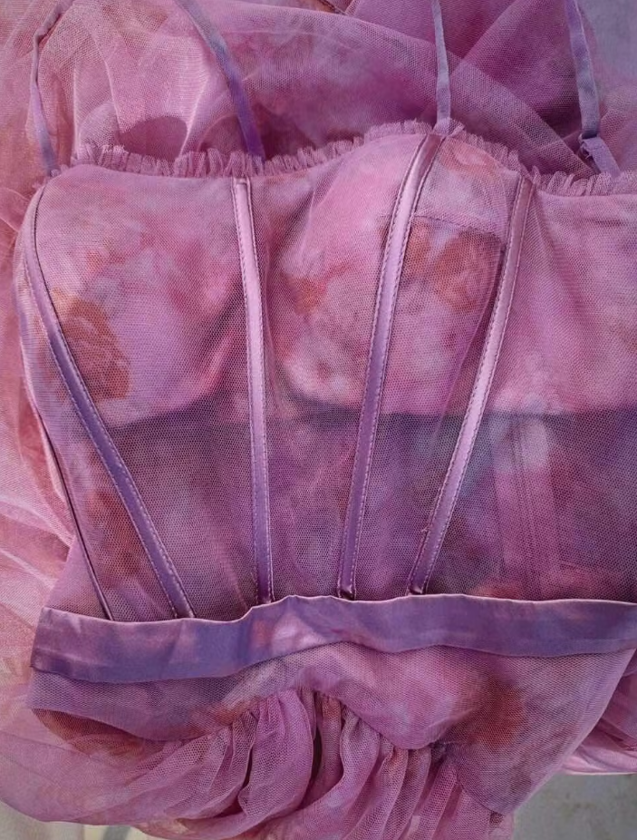 Purple Printed A Line Spaghetti Strap Corset Prom Dress ED01305