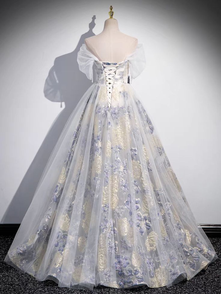 A-line off-shoulder tulle three-dimensional floral long prom dress, dark purple evening dress ED01320