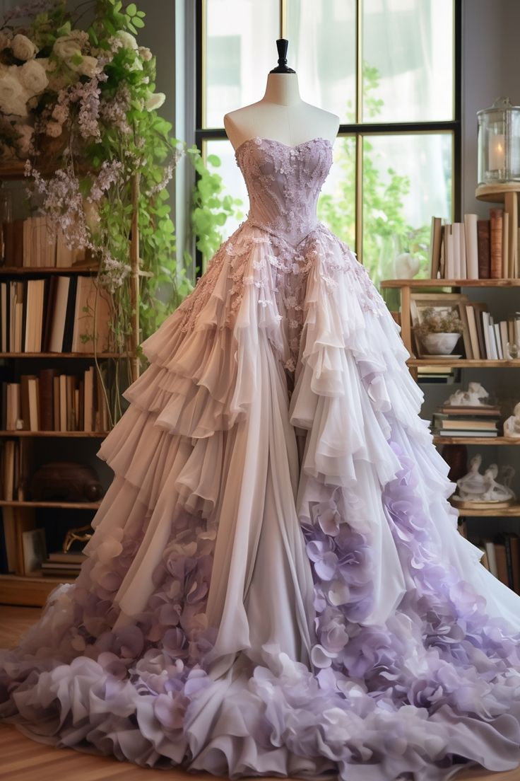 Gradient Purple Strapless Tulle Vintage Long Ball Gown, Sweetheart Veck Lace Applique Evening Gown ED01349