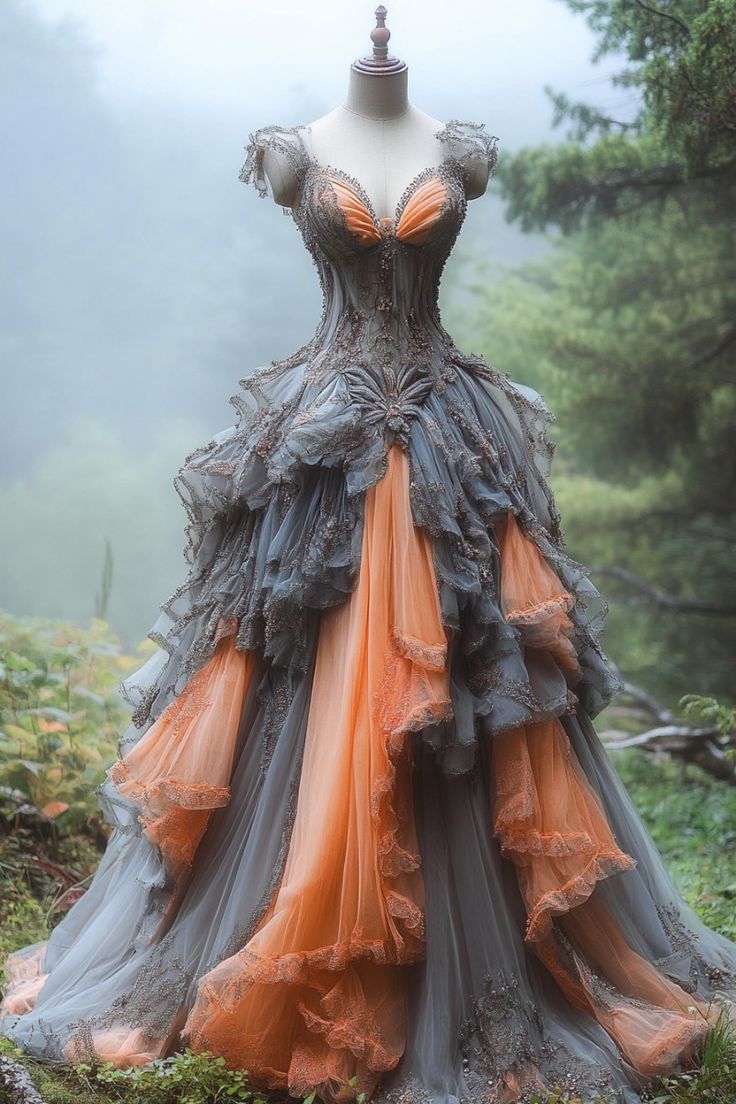 Vintage V-Neck Lace Tulle Long Ball Gown, Beaded Evening Gown ED01351