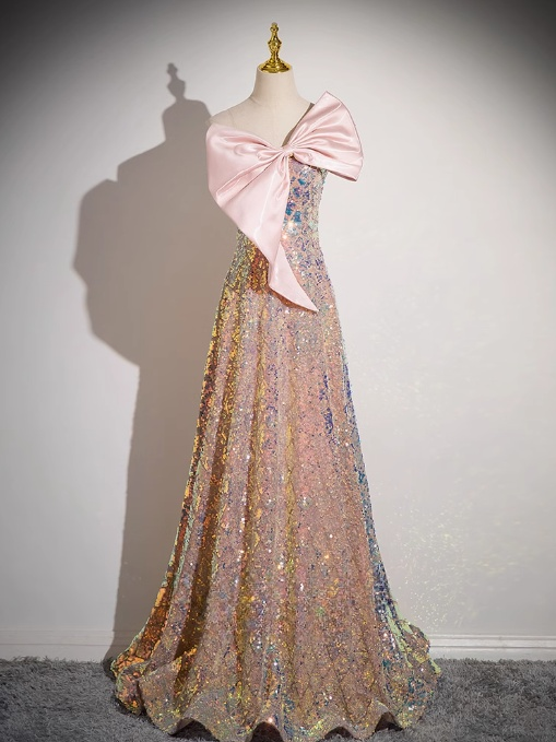 Champagne A-line Strapless Sequined Long Prom Dress, Sweet 16 Dress ED01357
