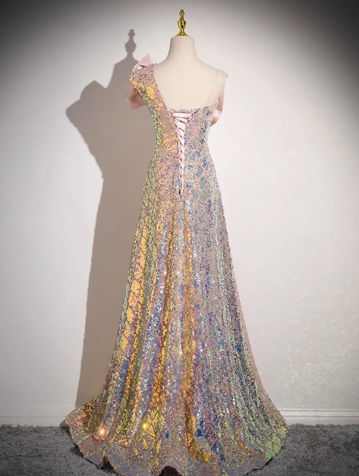 Champagne A-line Strapless Sequined Long Prom Dress, Sweet 16 Dress ED01357