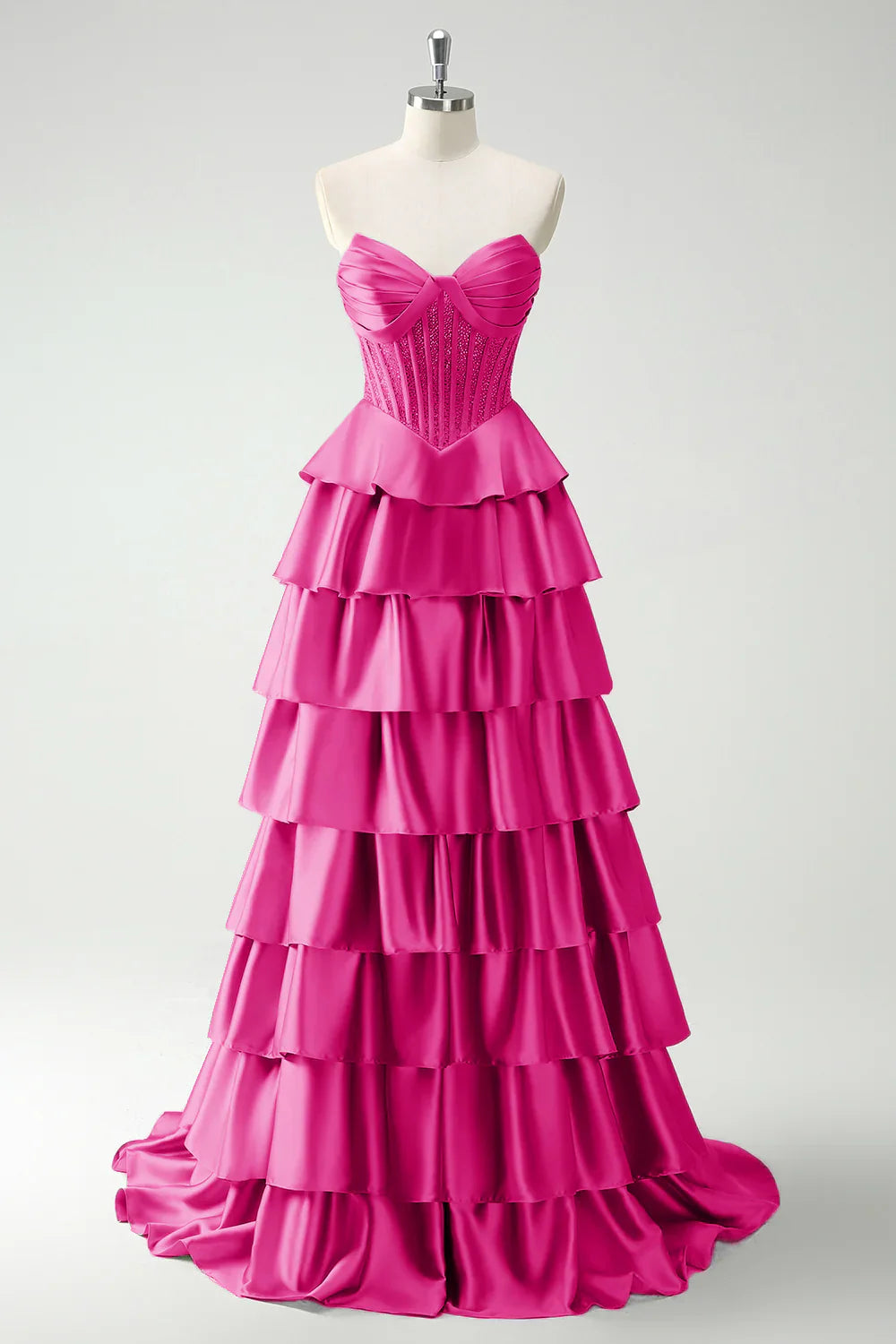 Fuchsia A-line strapless sweetheart neck satin simple long prom dress ED01398