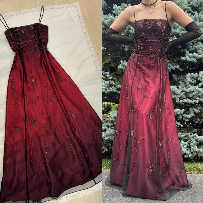 Vintage Blue Gradient Empire Prom Dresses Backless Romantic Beaded Evening Dresses ED01406