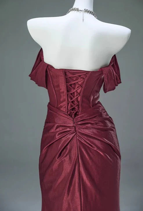 Free custom color and size blue/burgundy elegant off the shoulder pleated satin long formal mermaid ball gown evening dress party dress gh4245