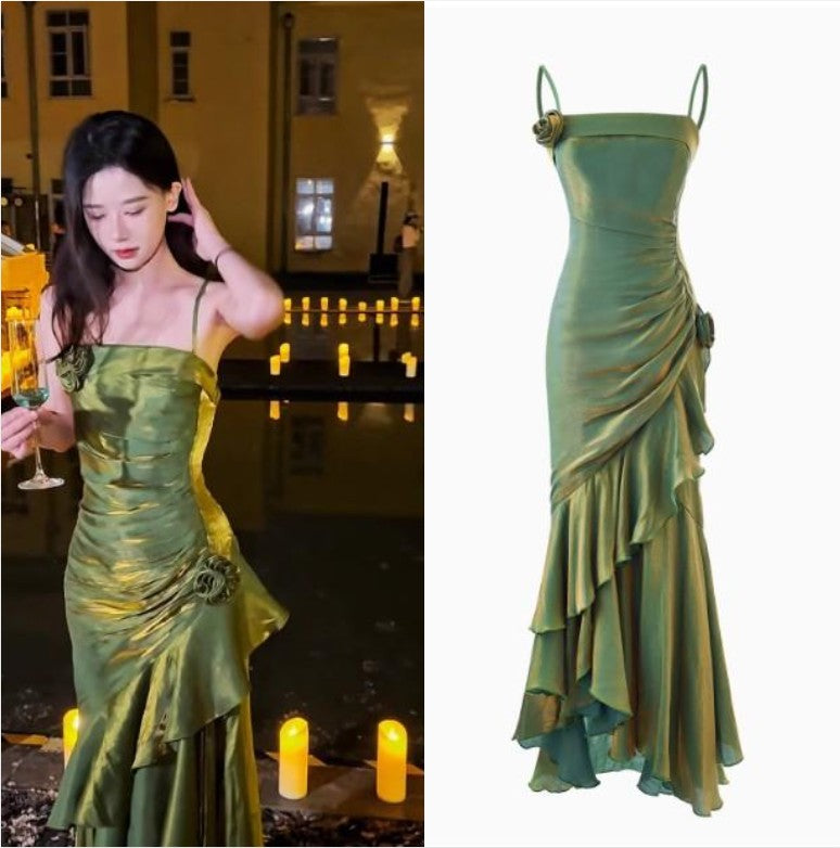 ❤️Elegant Satin Prom Dress for Quinceanera&Party-Fairytale A-line Straps Evening Gown for Birthday ED01484