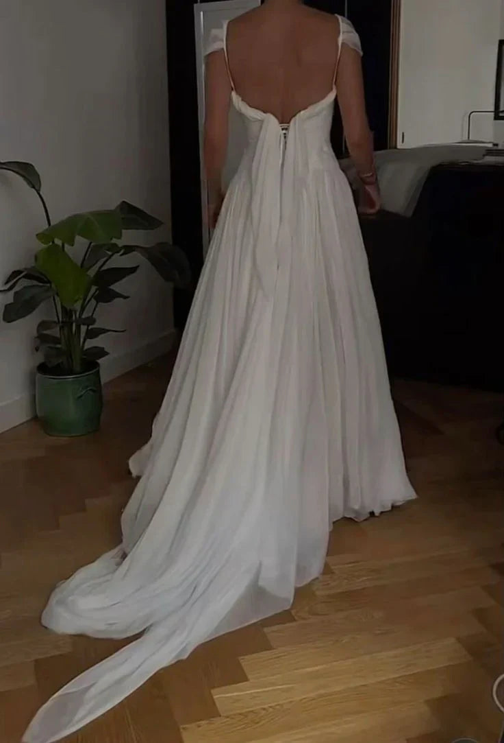 Elegant White A-Line Long Prom Dress Enchanted Chiffon Wedding Dress ED01511