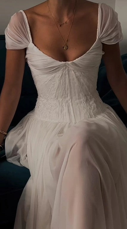 Elegant White A-Line Long Prom Dress Enchanted Chiffon Wedding Dress ED01511
