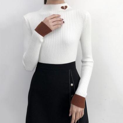 Crew Neck Long Sleeves Slim Fit Pullover Sweater ED0153