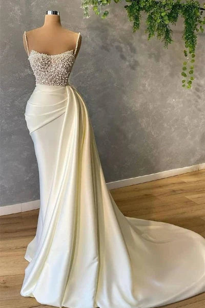 Mermaid Satin Spaghetti strap Sweetheart Sequined Beaded Long Prom Dress Gorgeous Evening Dress ED01545