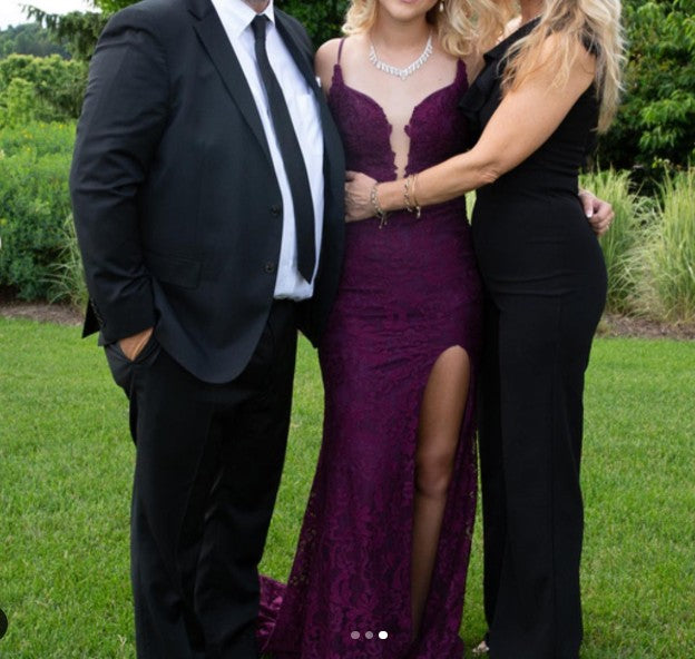 Elegant Mermaid Formal Dresses Under $170💜 Charming Grape Spaghetti Straps Applique Long Backless Prom Dress With Slit ED01559