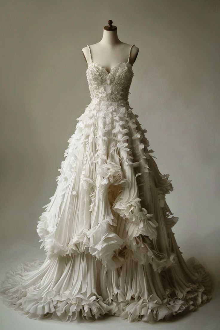 White A-line Spaghetti Strap Beaded Tulle Long Prom Dress Simple Applique Wedding Dress ED01566