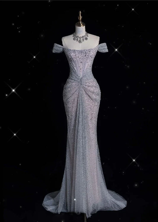 Mermaid Gownđź’Ť Off The Shoulder Tulle Sequins Long Prom Dress for Formal Events &Quinceanera ED01599