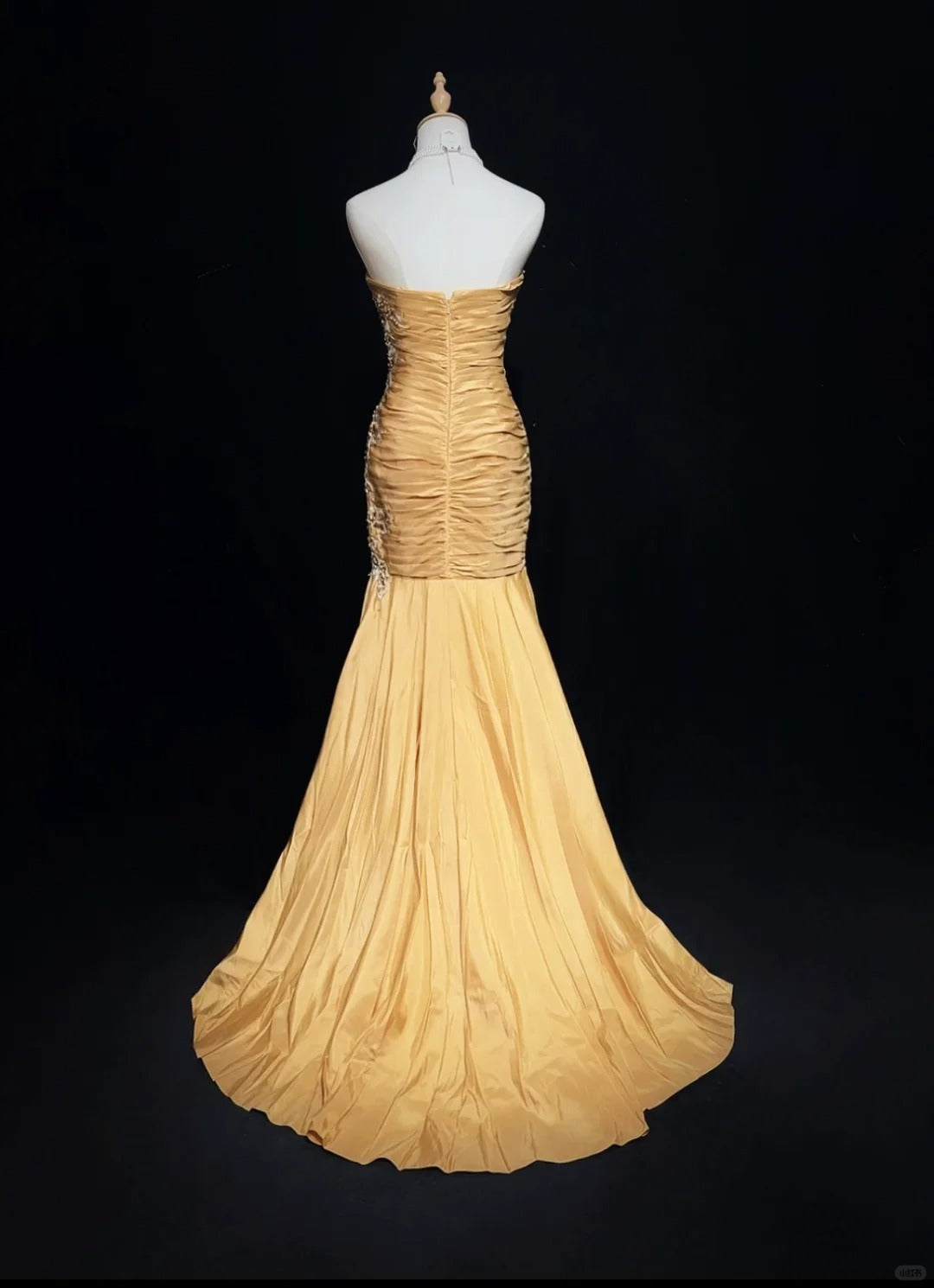 Vintage Green Mermaid Spaghetti Strap Satin Beaded Sequin Long Prom Dress Sweetheart Neck Evening Dress ED01607