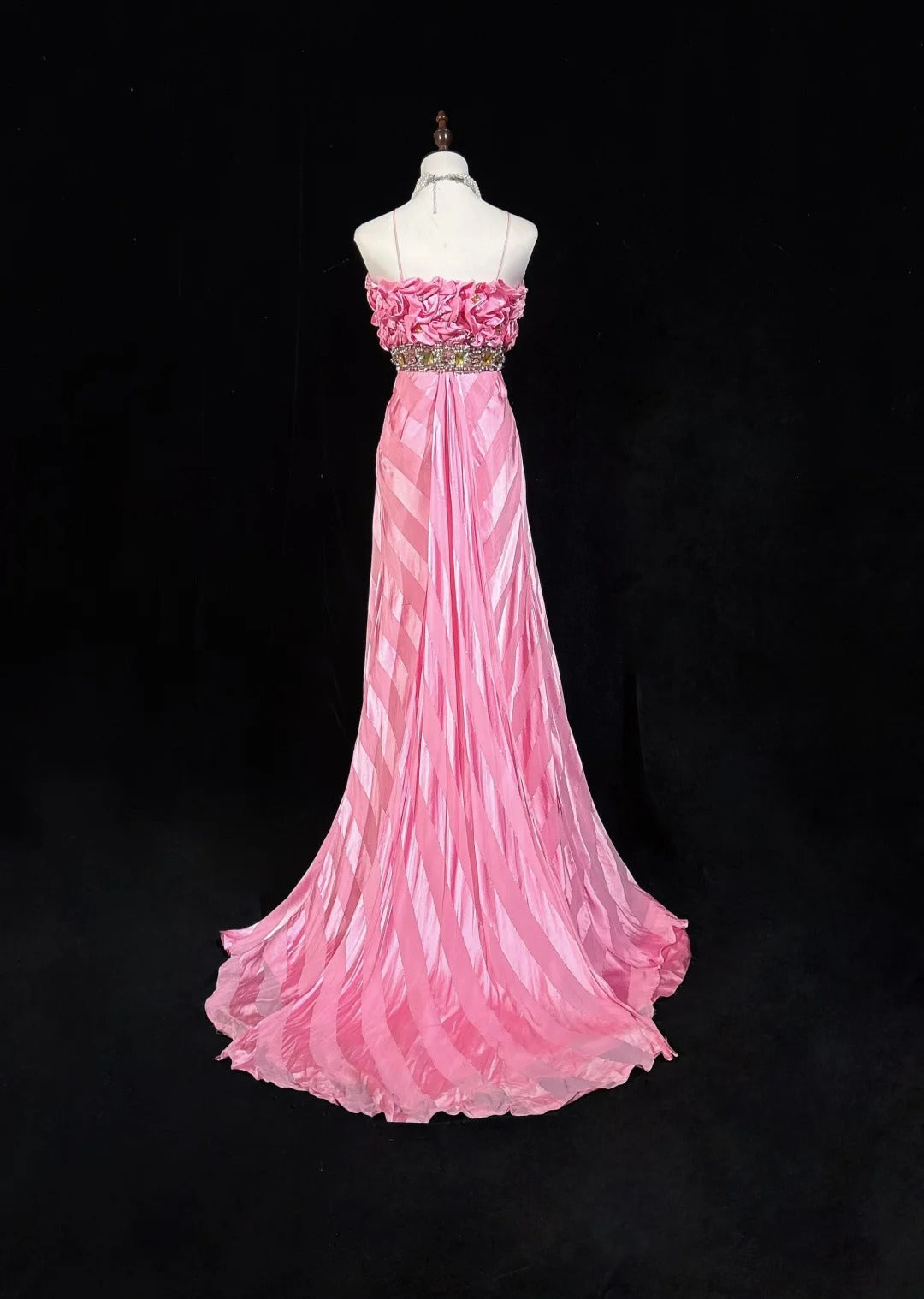 Pink Mermaid Spaghetti Straps Satin Beaded Long Prom Dress Beautiful Bridal Dress ED01632