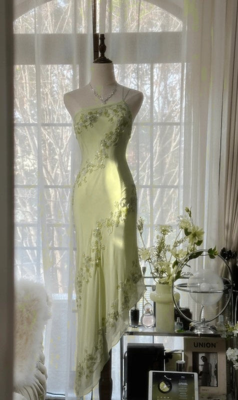 Fairytale Light Green Simple Bodycon Party Dresses Elegant One Shoulder Chiffon Applique Beaded Prom Dress ED01685