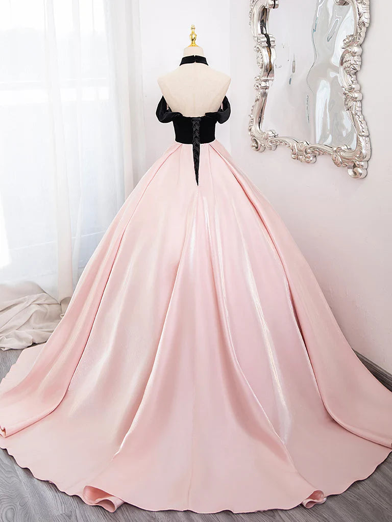 A-Line Sweetheart Neck Satin Pink Long Prom Dress, Pink Long Formal Dress ED017