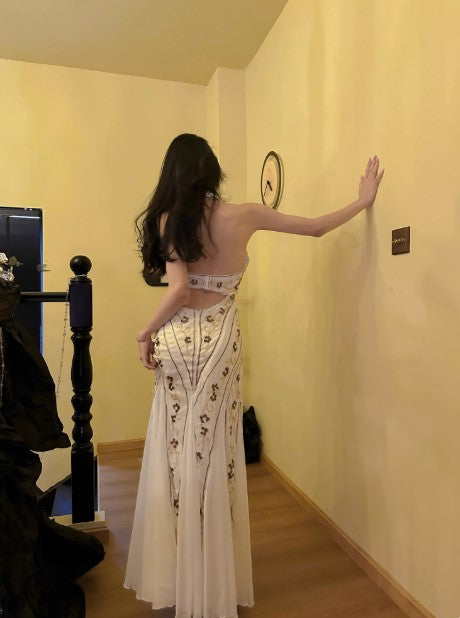 Mermaid Halter Neck Tulle Beading Vintage Long Prom Dress Birthday Dress ED01710