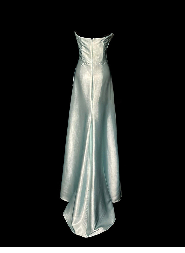 Green Bodycon Dress Strapless Satin Long Prom Dress Simple Evening Dress ED01715