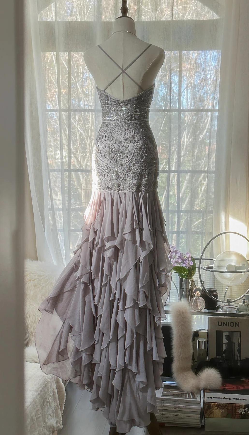Elegant Purple Spaghetti Strap Appliques Bodycon Open Back Evening Dresses Chiffon Sequin Long Prom Dresses ED01720